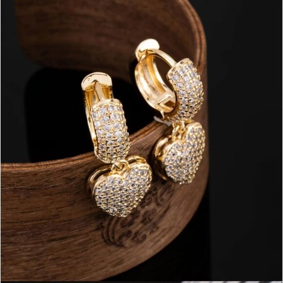 Beautiful Gold Diamond Heart Earrings - Picture 2 of 6